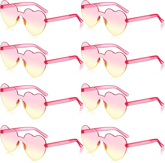 Frienda 8 Pairs Heart Shaped Sunglasses for Women Rimless Heart Glasses Candy Color Sunglasses for Party Favor