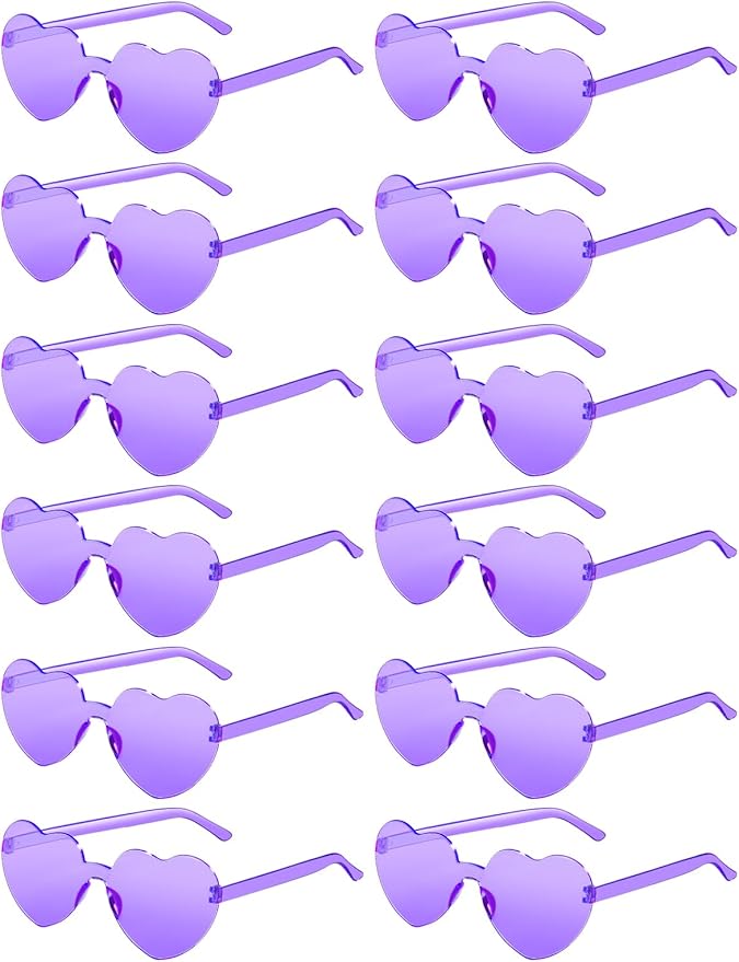 12 Pairs Heart Shaped Sunglasses for Women Colorful Glasses Fun Trendy Transparent Heart Sunglasses Party Favor
