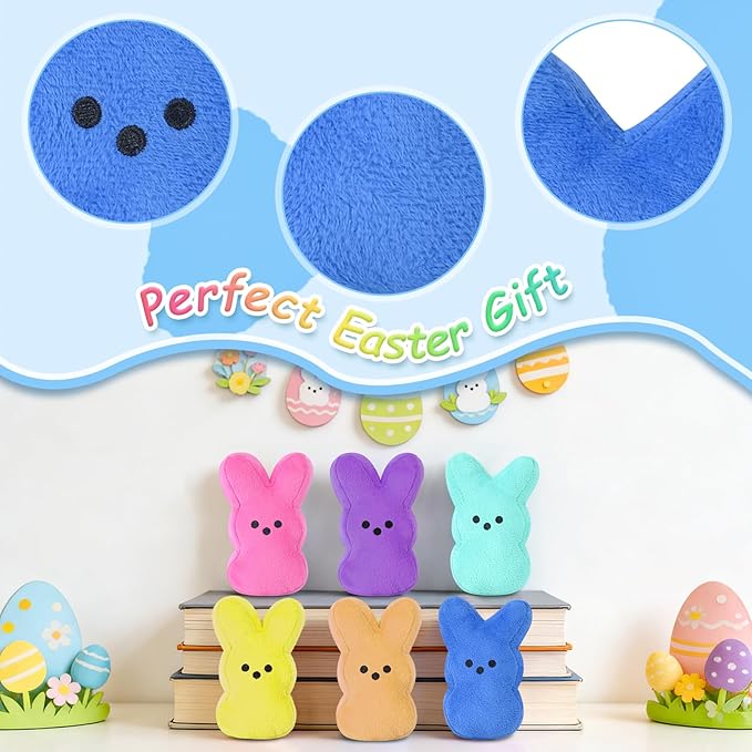 vizethru 6 Pcs Easter Bunny Plush Toys,Easter Basket Stuffers Toys for Kids,Bunny Stuffed Animals, Easter Party Favors Gift Toys for Kids