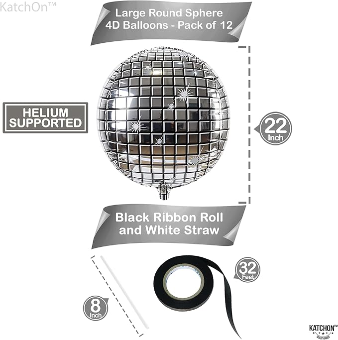 KatchOn, Silver Disco Ball Balloons - 22 Inch, Pack of 12 | Shiny Disco Ball for Disco Party Decorations | 4D Sphere Disco Balloons for Disco Bachelorette Party Decoration, Graduation Decorations 2026