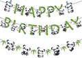 Zwiebeco Pandas Happy Birthday Party Decoration Green Black White Bamboo Leaves Sign Banner Hanging Paper Garland Bunting for Babys Kids Themed Accessories Supplies