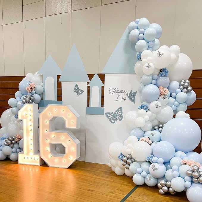 Pastel Blue and White Balloons, 12 Inch 35PCS Light Baby Blue Pearl White with Clear Latex Balloon for Boys Birthday Bachelorette Party Bridal Baby Shower Winter Holiday Party Decorations Supplies