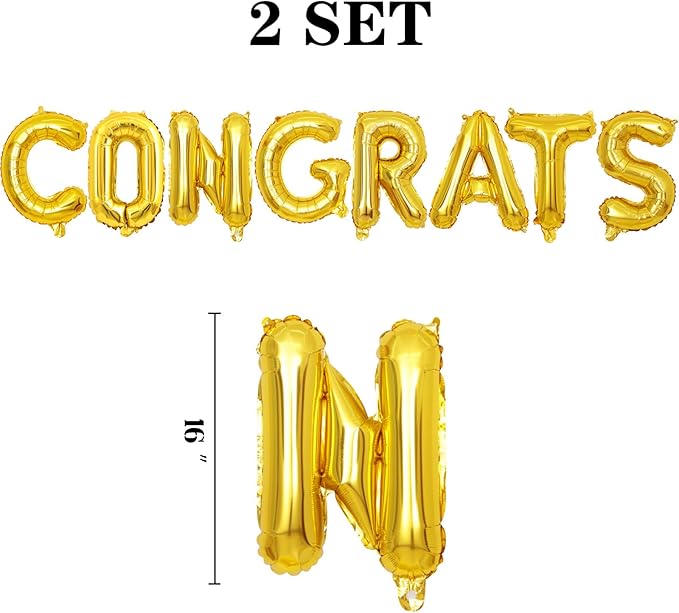2 Set 16Pcs Gold Congrats Letter Balloons 16in Balloon Foil Letter Decorations Party Decor Gold Letter Balloons Congrats Party Supplies