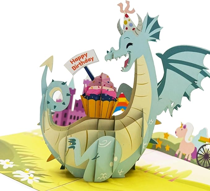 Happy Birthday Cute Dragon Pop-Up Card | Adorable 3D Popup Design for Kids & Adults | Perfect Birthday Greeting Card for Parties, Celebrations & Special Moments | Unique 3D Birthday Pop Up Card Gift