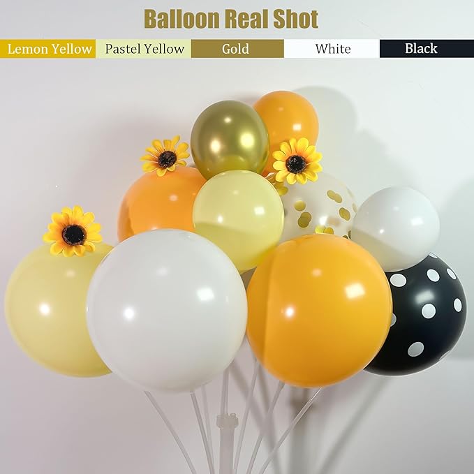 Bee Balloon Arch Kit, Black Yellow White Gold Balloon Garland with Bee Foil, Sunflower Decor for Bee Birthday, Baby Shower, Gender Reveal, Party Decorations