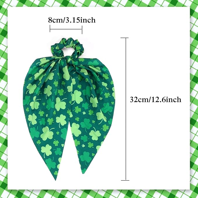 St.Patrick's Day Hair Ties for Woman Girls Green Shamrock Ribbon Hair Scrunchies Elastic Irish Lucky Leaf Hair Tie St.Patricks Party Supplies Hair Accessories 2PCS