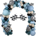 Generic Race Balloon Garland Arch Kit, Dusty Blue Black Balloons with Checkered Balloons for Race Theme Birthday Party Decorations Baby Shower Party Supplies