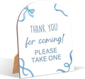 Blue Bow Thank You For Coming Sign for Baby Shower, 6x8 Inch Arch Wooden Sign with Stand, Blue Baby Shower Table Sign, Gender Neutral Party Decoration - QW13