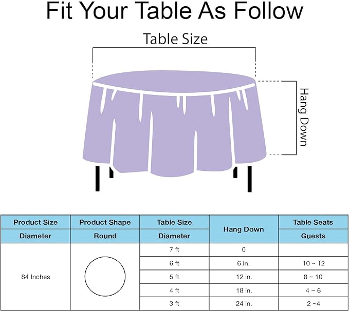 Lavender Plastic Tablecloths 2 Pack Lilac Disposable Table Covers 84 Inch Circle Bridal Shower Party Tablecovers PEVA Mauve Table Cloths for BBQ Picnic Birthday Wedding Parties 6 ft Round Table Use