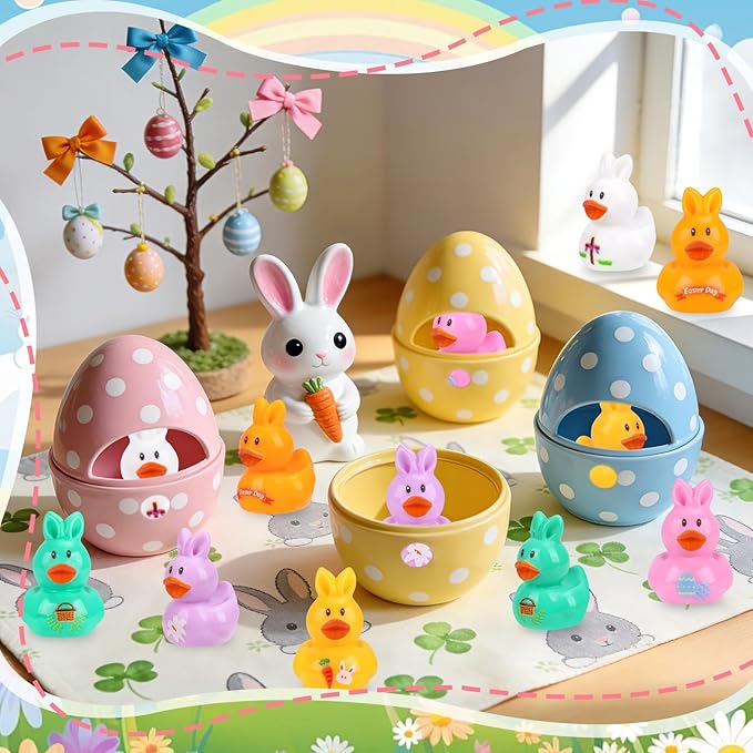 120 Pcs Easter Mini Resin Ducks 6 Style Miniature Bunny Ear Duck Figurines Easter Bulk Tiny Ducks for Party Favor Gifts Topper Desk Basket Craft Garden Landscape Ornament Potted Decor