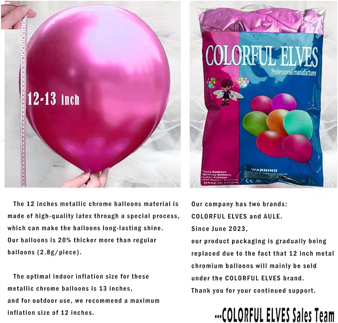 12 Inch 100 Pcs Metallic Chrome Hot Pink Balloons Shiny Thicken Latex Balloon Party Decoration (Hot Pink)