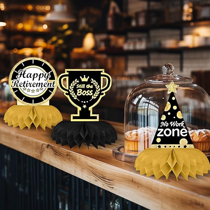 9PCS Retirement Party Decorations, KSKSPE Retirement Centerpieces for Table,Black and Gold Retirement Table Decorations, Retirement Decor for Retirement Party Retirement Party Supplies Men and Women