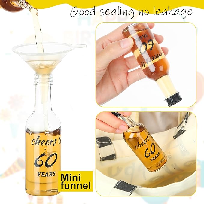 Bokon 50 Pcs Cheers to 60 Years Mini Liquor Bottles 1.7 oz Mini Wine Bottles for Guests Women Men 60th Birthday Anniversary Wedding Celebration Party Favors