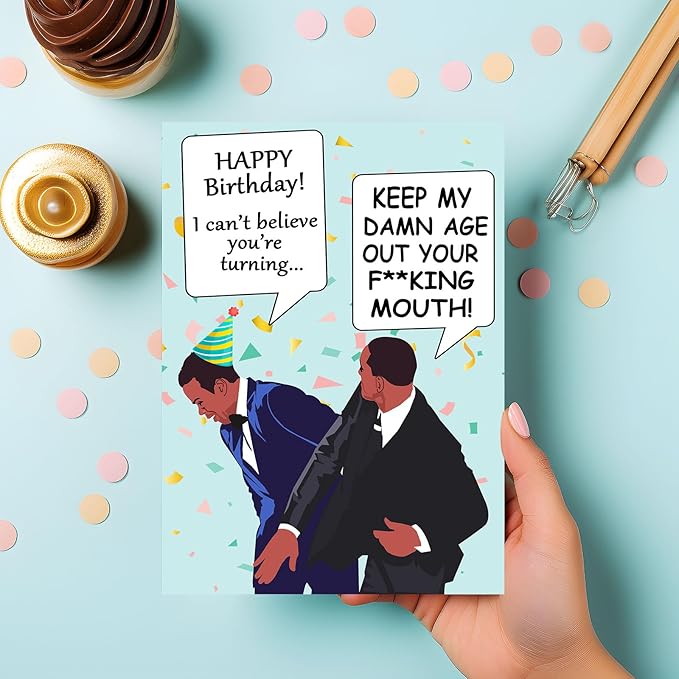PIUST Funny Birthday Card Meme, Keep My Dawn Age Out Your fucking Mouth card, Will Smith Slaps Chris Rock Happy Birthday Card, Oscars Meme Birthday Cards (20)