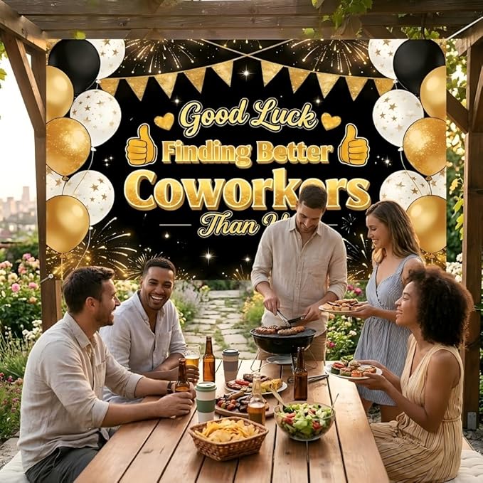 Good Luck Finding Better Coworkers Than Us Banner, 72x43 Inch Extra Large Farewell Decorations Party Backdrop, Coworker Leaving Moving Away Party Decorations, Reinforced Polyester Fabric with 20ft Rope for Office Goodbye Event