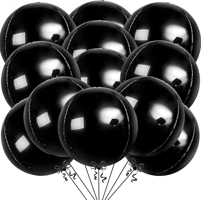 KatchOn, Huge Black Balloons - 22 Inch, Pack of 12 | Round 4D Foil Balloon | Black Birthday Party Decoration | Black Graduation Decorations 2026 | Mylar Balloons For Bachelorette, Baby Shower