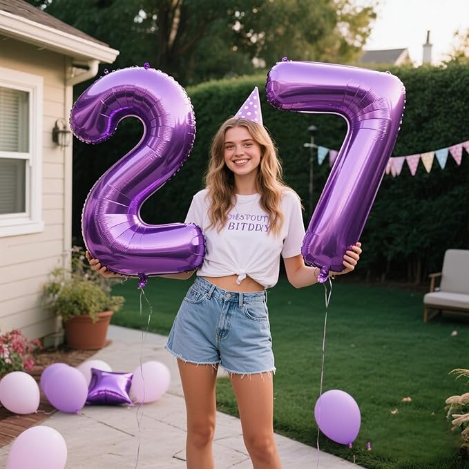 40 Inch Balloon Number 2 Purple Big Foil Helium Balloons Giant Mylar Number 2nd for 12 20 22st Birthday Anniversary Party Decorations Supplies