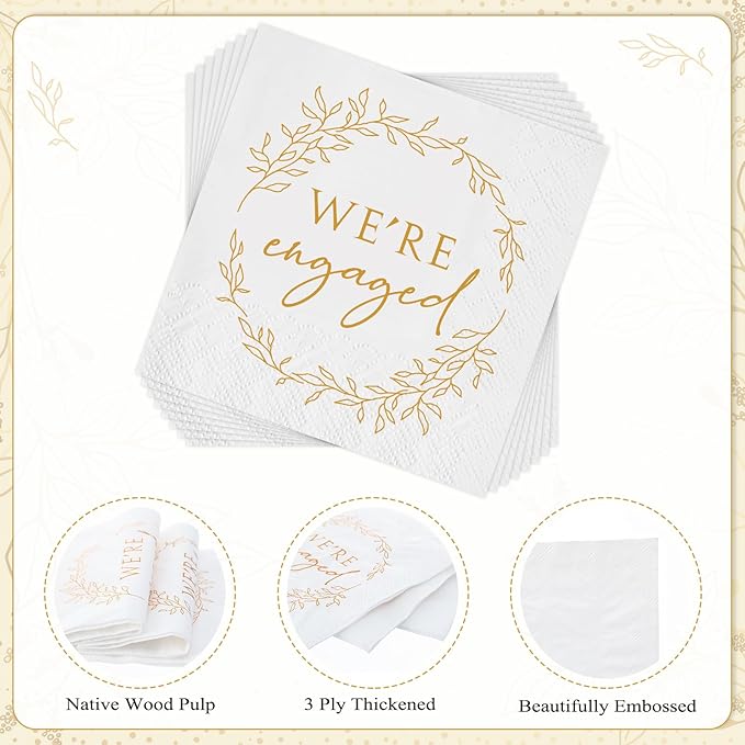 Kosiz 500 Pack We're Engaged Napkins Gift 3 Ply Disposable Paper Engagement Cocktail Napkins for Wedding Party Beverage Dinners Cake Tableware Decorations, 4.5 x 4.5 Inch