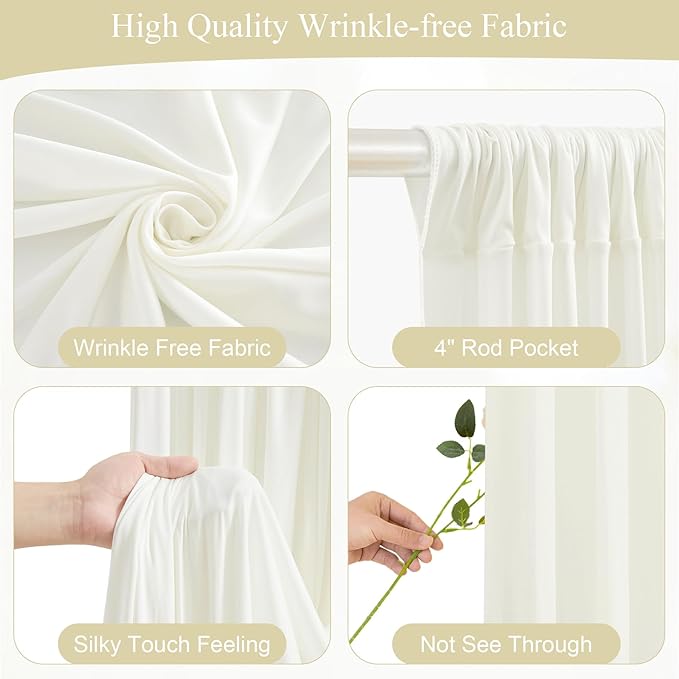 20x10FT Cream White Backdrop Curtains with Lights for Parties,Wrinkle Free Wedding Photo Backdrop Curtains for Baby Shower Birthday Ceremony Reception Home Party Decorations-5ft x 10ft,4 Panels