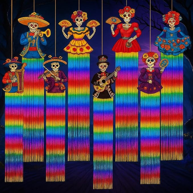 KatchOn, Halloween Fringe Curtain with Skeleton Cutouts – Pack of 8 | Day of Dead Hanging Decorations Indoor | Halloween Decorations Indoor for Fringe Backdrop | Day of The Dead Backdrop