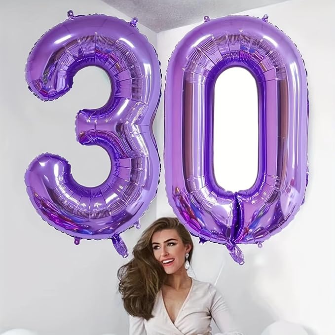 40 Inch Purple Number 30 Digital Balloon,Jumbo Mylar Foil Helium Balloon for 30 Balloons for Birthday Party,Wedding Anniversary Party Decorations