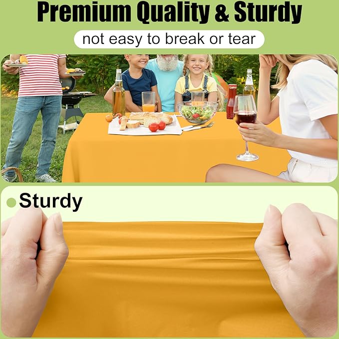 Smiry Disposable Table Cloth - 15 Pack, 54 x 108 Inch Waterproof Rectangle Tablecloths for Parties, Decorative Plastic Table Cover, Leakproof & Sturdy, Mustard Yellow