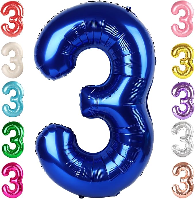 Numbers Balloon 3, 40 Inch Large Navy Blue Balloon for Three Year Old Birthday Decor, 3 13 30 31 Birthday Party Decorations for Wedding Supplies