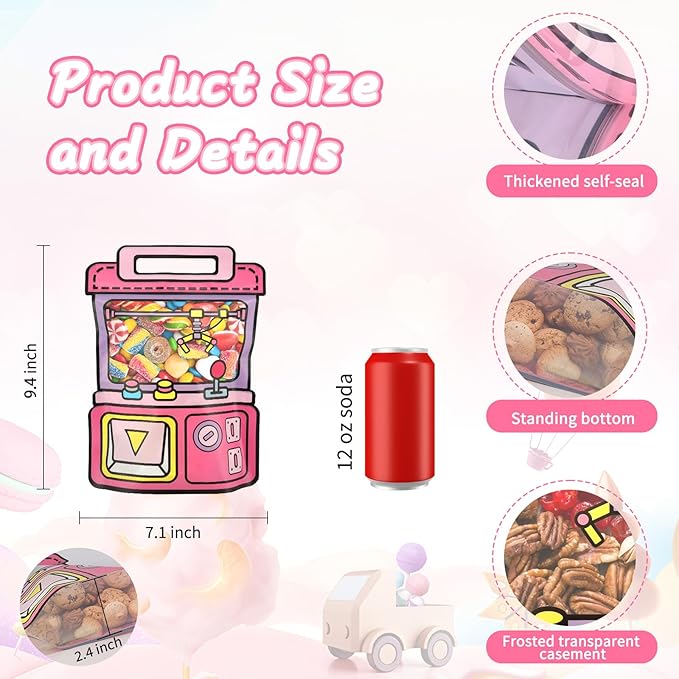 EONSUI 30PCS Plastic Claw Machine Shaped Goodies Bags with Handles for Kids Birthday, Back to School Supplies, Baby Shower, Party, Wedding, Reusable Bulk Gift Wrapper for Candy, Snacks, Chocolate
