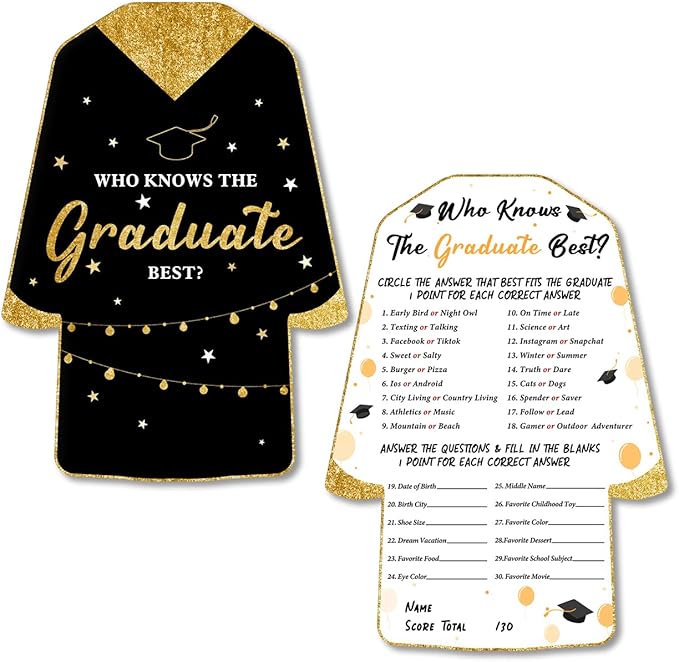 Soiceu 30 Pack Glitter Who Knows Graduate Best Graduation Game Cards, Shaped Graduation Game Cards for Grad Celebration Party