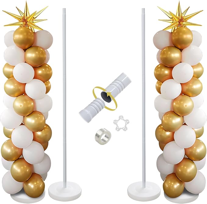 Balloon Column Stand Kit Set of 2, 56 Inch Height Adjustable Splicing Metal Balloon Stand Tower Pillar with Base,Reusable Balloon Arch Stand Holder Kits for Floor,Birthday,Wedding,Party Decoration