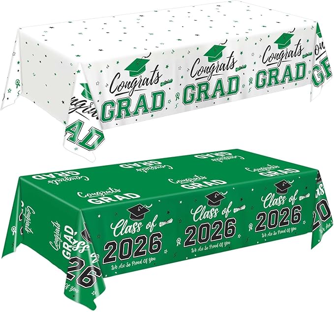 Oigco 2026 Graduation Decorations, 2 Pack Green Graduation Tablecloths Class of 2026, Congrats Grad Plastic Tablecloths for Graduation Party Decorations, 54 x 108 Inch