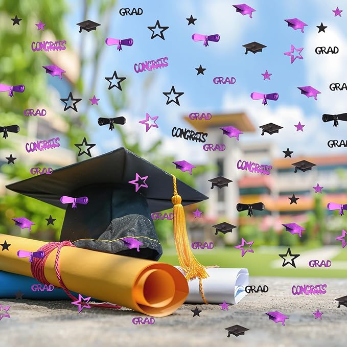Purple and Black Graduation Confetti 2026, 1000 Pcs Congrats Grad Confetti Class of 2026 Party Table Centerpiece for Graduation Party Decorations