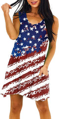 Deerose Women 4th of July Sleeeveless Dress Patriotic V Neck Tank Dresses with Pockets