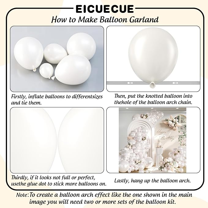 Pearl White Balloon Arch Kit - 144Pcs Different Sizes Double Stuffed Pearl Sand White Balloons and Pearl Stickers Garland Kit for Wedding Bridal Shower Engagement Birthday Party Decorations