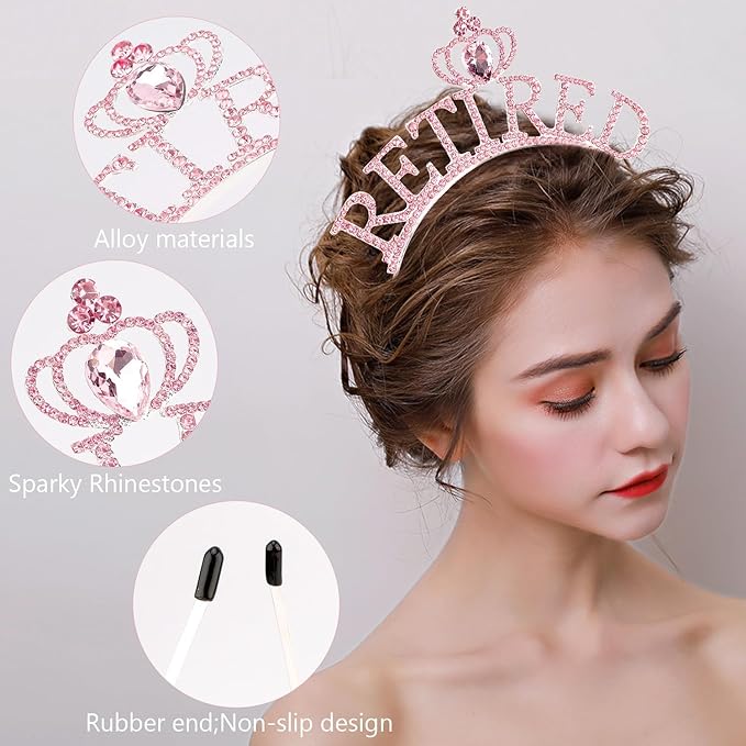 SuPoo Pink Retirement Crown and Sash for Women Retirement Party Decorations Retired Headband Tiara The Legend Has Retired Sash Elegant Rhinestone Headband Retirement Gifts Party Supplies