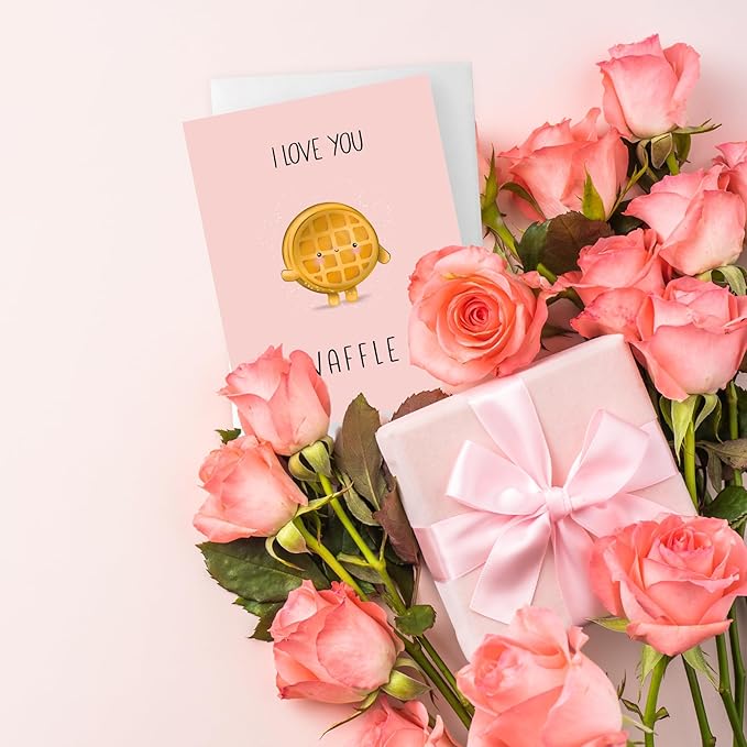 Anniversary Card Mothers Day Birthday for Mom Dad Wife Husband Girlfriend Boyfriend Stepmom Aunt Parents – Cute Funny Punny Greeting Card for Fathers Day – Blank Inside (Love You A Waffle Lot)