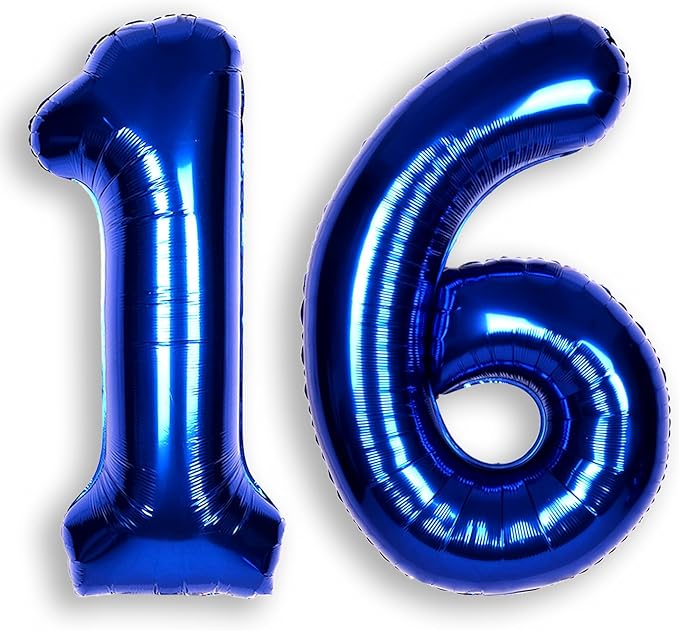 40Inch Navy Blue Number 16 Balloon Large Helium Royal Blue Number Balloons 0-9 Giant Digital 16th Foil Mylar Big Party Balloon for Boy Birthday Party Anniversary Graduation Decorations