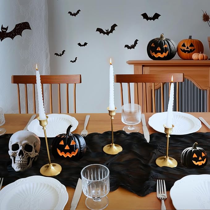 Halloween Table Runner, 10FT Black Cheesecloth Table Runner 35*120inch Black Halloween Decor for Halloween Indoor Table Kitchen Party Decorations