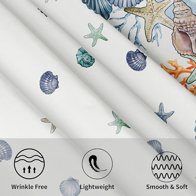 Summer Nautical Coastal Round Tablecloth 70 Inch Coral Shells Starfish Circle Table Cloth Blue Table Cover Washable Polyester Decorations for Kitchen Dinning Room Party