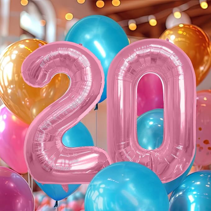 40 Inch Large Pink Number Celebration and Decoration Balloon for Birthday Parties, Graduations, Anniversaries, Weddings, Photo Shoots, Special Events - Helium Foil Mylar (Pink Number 20)