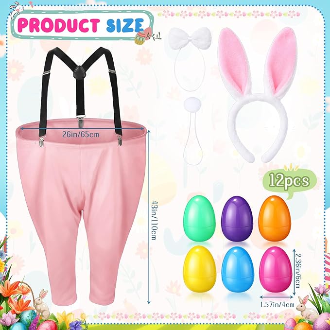 Vinsot 16 Pcs Easter Granny Pants Yard Game Set Oversized Granny Pants with Colorful Easter Eggs, Bowtie, Bunny Ears and Tail, Outdoor Tossing Game Bunny Suit for Spring