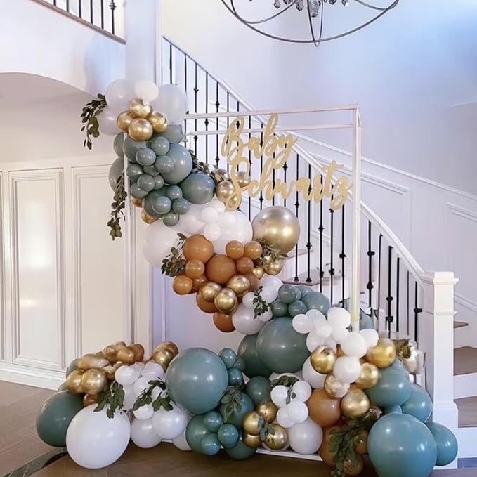 Dusty Blue Brown Balloon Arch Kit Slate Retro Blue White Coffee Gold Balloons Garland Rodeo Cowboy Latex Balloons for Western Cow Baby Shower Graduation Boho Farm Birthday Party Decorations