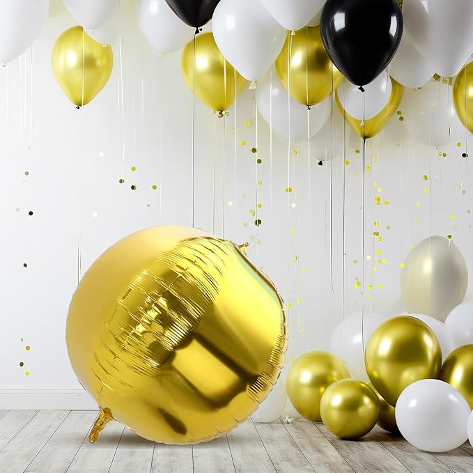 3 Pcs 32 Inch Metallic Gold Foil Giant Balloons 4d Jumbo Round Ball Large Holographic Balloons for Birthday Wedding Bridal Shower Anniversary Party Backdrop Decorations