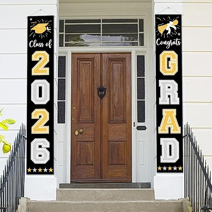 Graduation Decorations Class of 2026 Hanging Grad Banner, Graduation Decorations Class of 2026 for Any Schools or Grades (black)