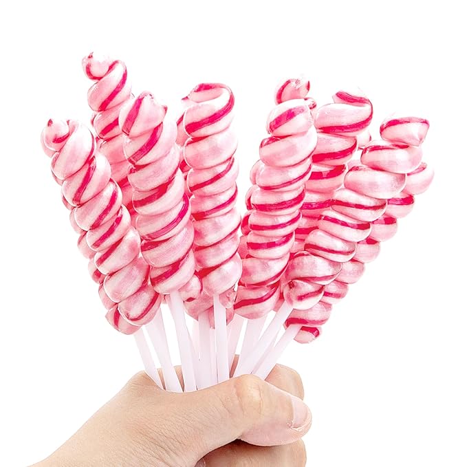 Pink Twisty Lollipops Individually Wrapped - Valentine's Day Candy Twist Lollipop Bulk - Valentine Swirl Suckers for Birthday Party Favors - Raspberry Flavor 30 Pack