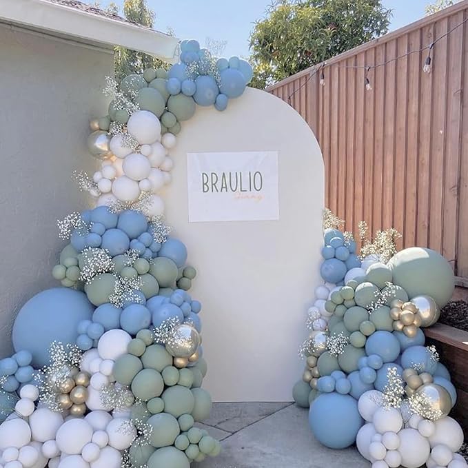 Blue and Green Balloon Arch Kit,122Pcs Sage Green Dusty Blue Matte Neutral Balloons for Boho Wedding Bachelor Party Bridal Baby Shower Engagement Anniversary Graduation Birthday Decorations