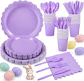 175 Pcs Lavender Paper Plates and Napkins, Light Purple Party Supplies Include Scalloped Easter Plates Napkin Cup Plastic Cutlery for Spring Garden Party, Baby Shower, Wedding