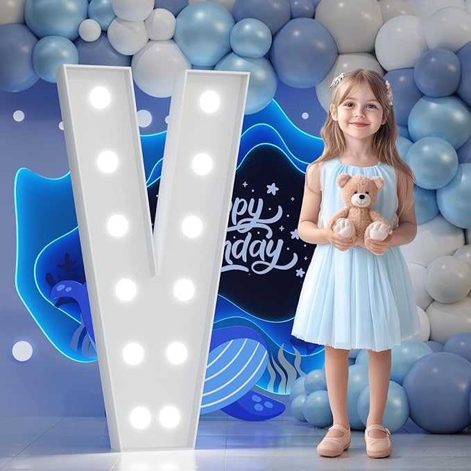 Big Marquee Light-up Letter Decorations: 4 Feet Tall Large Letters V Marry Me Proposal Gender Reveal Alphabet 4FT Sign Graduation Party Wedding Engagement Anniversary HOCO Decor Mosaic Balloon