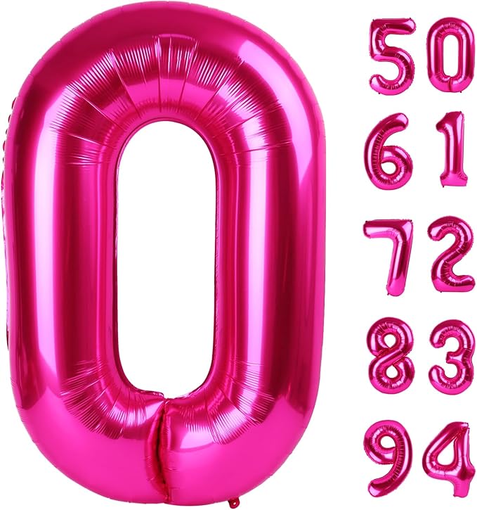 Hot Pink Number Balloon 40 Inch, 0 Number Balloons, 10 20 30 40 50 Numbers Balloon Birthday Decorations, Pink Party Supplies for Women