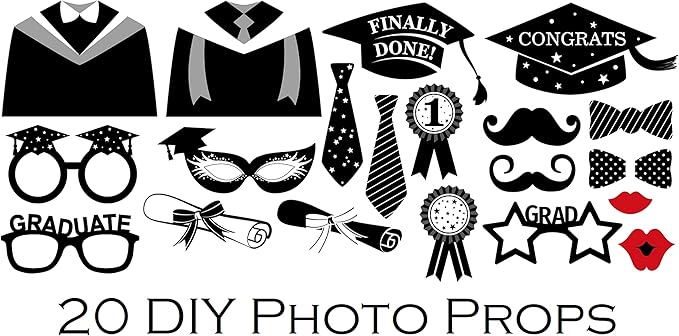 Oojami Graduation Party Supplies 2025 – Complete Set for 30 Guests with Plates, Cups, Napkins, Table Covers, Balloons, Photo Props, Banners & Card Box – Disposable Black & White Decor Kit